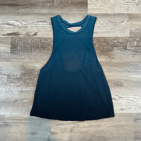 Lululemon Ombre Mesh Racerback Tank Top Teal Black Open Back Lightweight Medium - Picture 1 of 6
